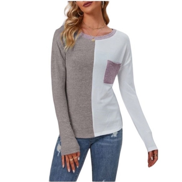 C+D+M Collection EUC Round Neck Color Block Patch Pocket Lightweight Shirt Large - Picture 3 of 14